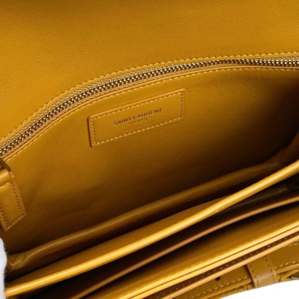 Saint Laurent Shoulder Bag Mayon Satchel Leather Orange Gold Hardware - Picture 12 of 14